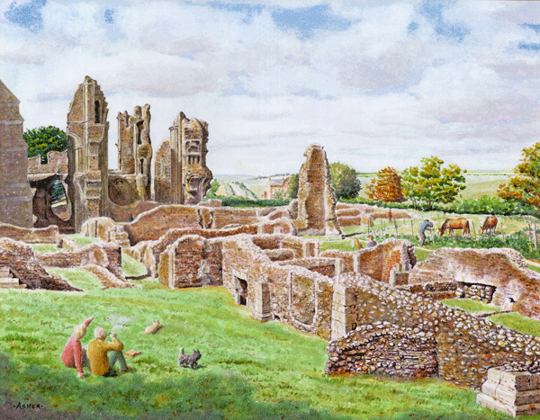 Binham Priory - watercolour by Jon Asher