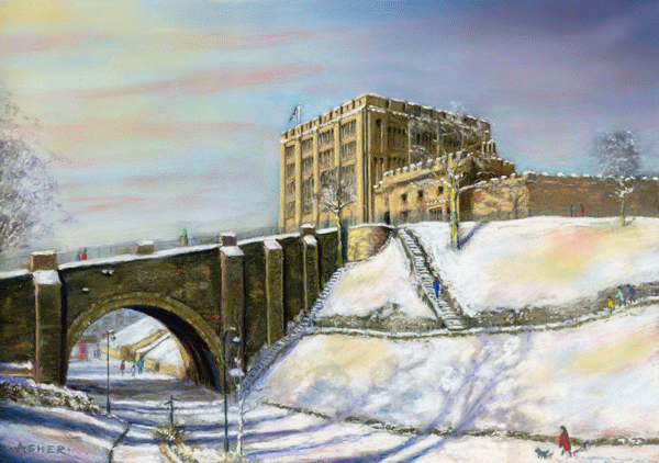 Winter at Norwich Castle - pastel by Jon Asher